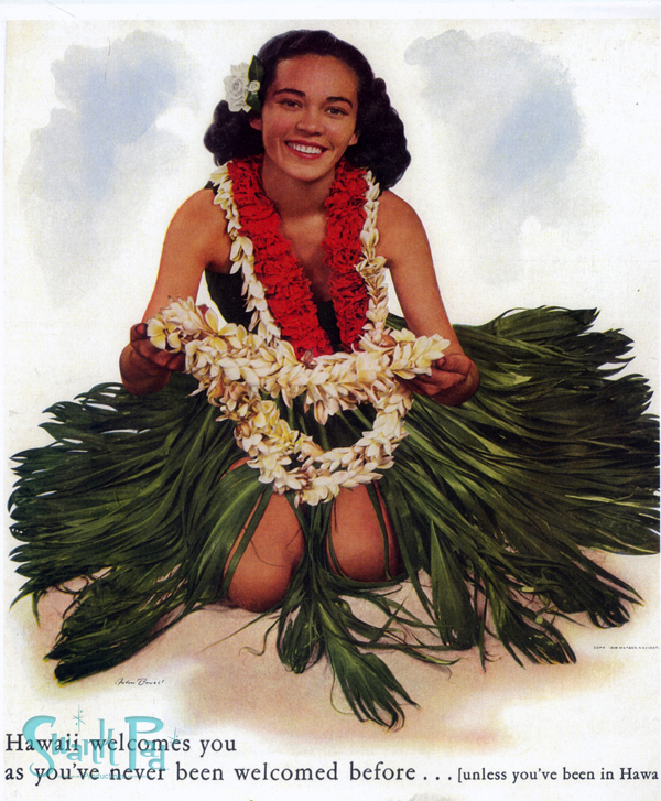 Randy's mother Pualani as the face of the Matson Lines, the early ship taking tourists to Hawaii.